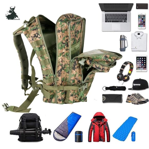 45L Tactical Backpack CamoJungle Waterproof Multi Compartment for Hiking Camping - Picture 3 of 7